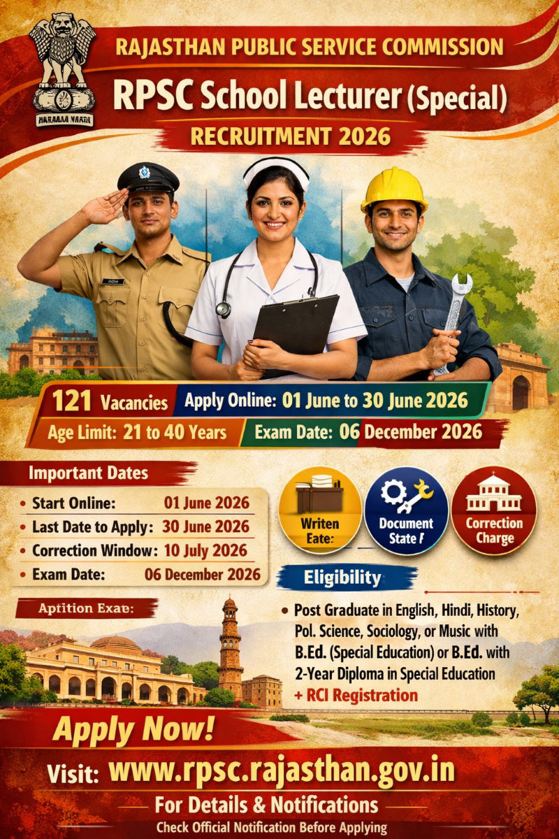 RPSC School Lecturer (Special) Recruitment 2026